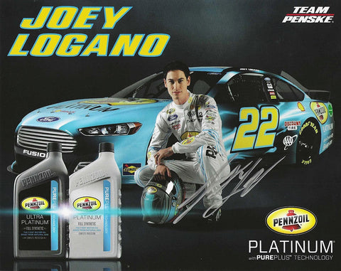 AUTOGRAPHED 2015 Joey Logano #22 Pennzoil Platinum Racing (Team Penske) Signed NASCAR Picture 8X10 Inch Hero Card Photo with COA