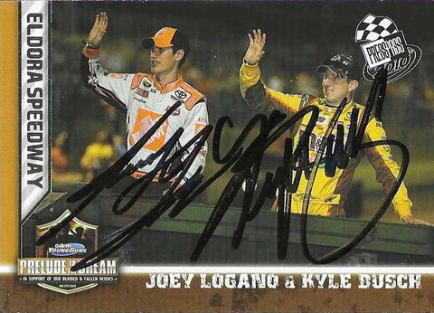 2X AUTOGRAPHED Kyle Busch & Joey Logano 2010 Press Pass Racing EL DORA PRELUDE TO THE DREAM DIRT RACE Rare Dual Signed Collectible NASCAR Trading Card with COA