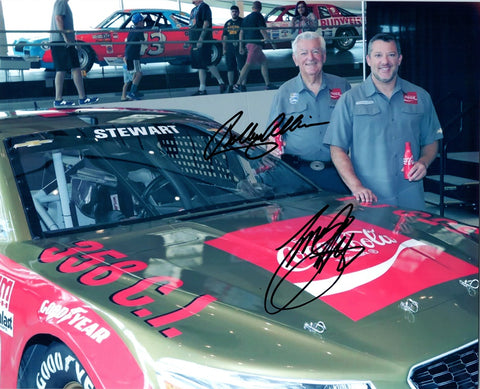 2X AUTOGRAPHED 2016 Tony Stewart & Bobby Allison #14 Coca Cola Racing RETRO DARLINGTON THROWBACK CAR Dual Signed Picture 8X10 Inch NASCAR Glossy Photo with COA