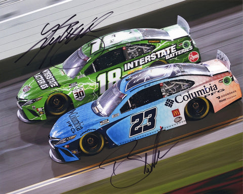 2X AUTOGRAPHED Kyle Busch & Bubba Wallace 2021 On-Track Racing #18 INTERSTATE / #23 COLUMBIA Dual Signed 8X10 Inch Picture NASCAR Glossy Photo with COA