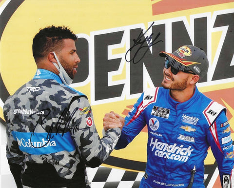 2X AUTOGRAPHED 2021 Kyle Larson & Bubba Wallace #5 LAS VEGAS RACE WIN (1st Hendrick Victory) NASCAR Cup Series Rare Dual Signed Glossy Picture 8X10 Inch Photo with COA