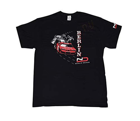 AUTOGRAPHED 2018 Natalie Decker #25 BERLIN RACE (Venturini Motorsports) ARCA Series Rare Custom & Limited Signed Collectible NASCAR Large Black Shirt with COA (1 of only 50 produced)