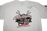 AUTOGRAPHED 2018 Natalie Decker #25 MICHIGAN RACE (Venturini Motorsports) ARCA Series Rare Custom & Limited Signed Collectible NASCAR Large White Shirt with COA (1 of only 50 produced)