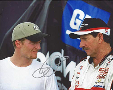 AUTOGRAPHED Dale Earnhardt Jr. #3 Goodwrench Service Racing FATHER & SON GARAGE AREA TALK (Busch Series Champion) Signed Collectible Picture 8X10 Inch NASCAR Glossy Photo with COA