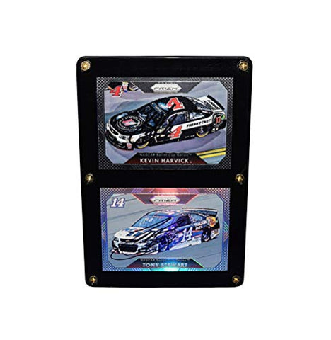 2X AUTOGRAPHED Kevin Harvick & Tony Stewart TWO CARD DISPLAY CASE (4.5X6.5 Inch) PANINI PRIZM RACING (#4 Jimmy Johns - #14 Mobil 1) Dual Signed NASCAR Trading Card Framed Set with COA