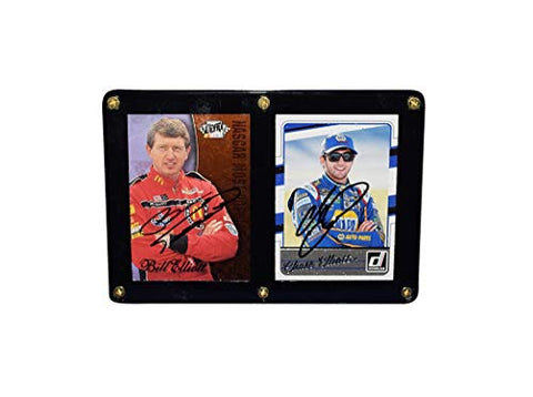 2X AUTOGRAPHED Chase Elliott & Bill Elliott TWO CARD DISPLAY CASE (6.5X4.5 Inch) FATHER AND SON Multi Signed NASCAR Trading Card Set with COA