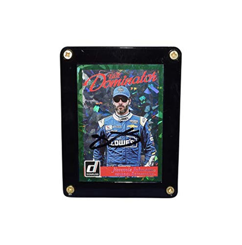 AUTOGRAPHED Jimmie Johnson 2018 Donruss Elite Racing DOMINATOR (Green Parallel) Hendrick Motorsports Signed NASCAR Collectible Framed Trading Card with COA