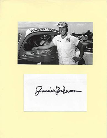 AUTOGRAPHED Junior Johnson (Vintage) PRE-RACE PIT ROAD Black & White Collectible Picture 9X11 Matte with 3X5 Autograph Card & 4X6 NASCAR Glossy Photo with COA