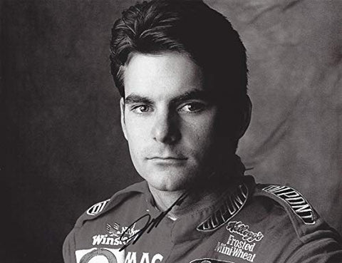 AUTOGRAPHED Jeff Gordon #24 DuPont Racing MEDIA DAY POSE (Rainbow Warrior) Black and White Vintage Winston Cup Series Signed Collectible Picture 9X11 Inch NASCAR Glossy Photo with COA