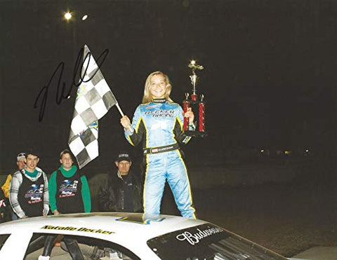 AUTOGRAPHED 2014 Natalie Decker #04 Decker Racing Team LATE MODEL RACE WIN (Victory Lane Trophy) Signed Collectible Picture 9X11 Inch NASCAR Glossy Photo with COA