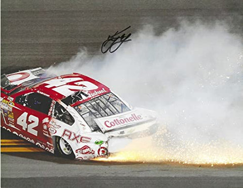 AUTOGRAPHED 2014 Kyle Larson #42 Target/Axe Racing ROOKIE SEASON CRASH (Ganassi Team) Rare Signed Collectible Picture 8X10 Inch NASCAR Glossy Photo with COA