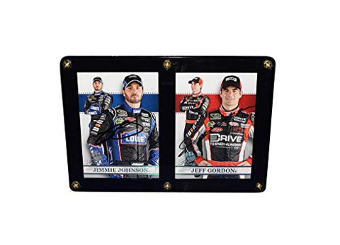 2X AUTOGRAPHED Jimmie Johnson & Jeff Gordon TWO CARD DISPLAY CASE (4.5X6.5 Inch) 2011 PRESS PASS PREMIUM (Hendrick Motorsports Drivers) Dual Signed NASCAR Trading Card Framed Set with COA