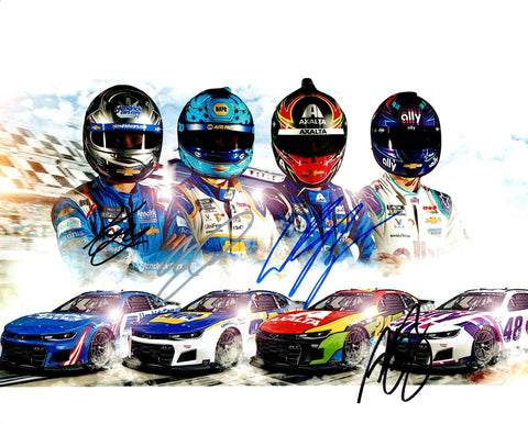 4X AUTOGRAPHED Chase Elliott / Kyle Larson / William Byron / Alex Bowman 2022 Hendrick Motorsports Team (Group Picture) NASCAR Cup Series Multi Signed Picture 8X10 Inch Glossy Photo with COA