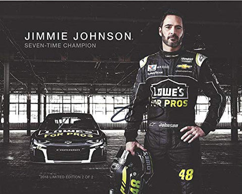 AUTOGRAPHED 2018 Jimmie Johnson #48 Team Lowes For Pros SEVEN-TIME CHAMPION (Limited Edition 2 of 2) Monster Energy Cup Series Signed Picture 8X10 Inch NASCAR Collectible Hero Card Photo with COA