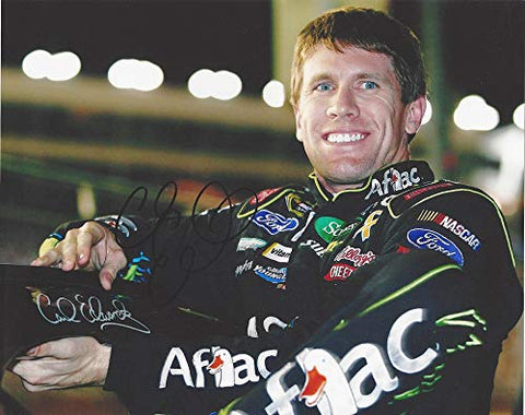AUTOGRAPHED 2014 Carl Edwards #99 Aflac Ford Fusion Team NIGHT RACE PIT ROAD (Roush Racing) Sprint Cup Series Signed Collectible Picture NASCAR 8X10 Inch Glossy Photo with COA