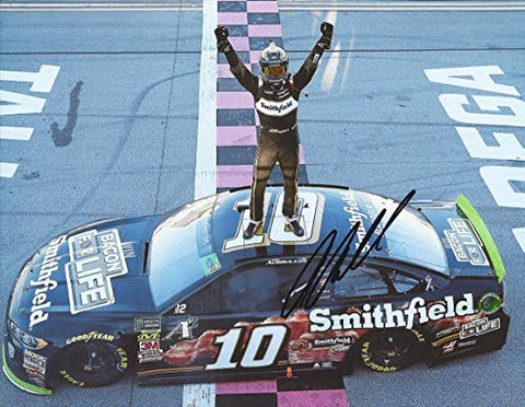 AUTOGRAPHED 2018 Aric Almirola #10 Smithfield Bacon for Life TALLADEGA RACE WIN (Finish Line Celebration) Monster Cup Series Signed Collectible Picture NASCAR 9X11 Inch Glossy Photo with COA