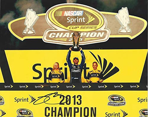 AUTOGRAPHED 2013 Jimmie Johnson #48 Team Lowes Racing SPRINT CUP SERIES CHAMPION (Victory Lane Championship Trophy) Signed Picture 8X10 Inch NASCAR Glossy Photo with COA