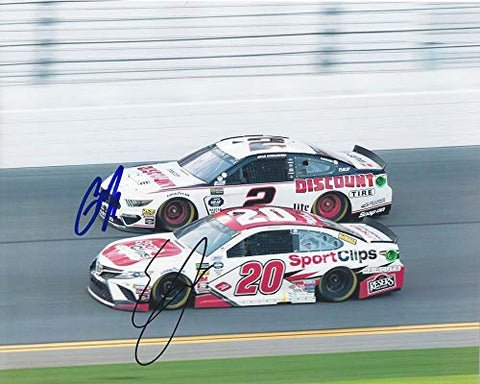 2X AUTOGRAPHED Brad Keselowski & Erik Jones On-Track Racing (#2 Discount Tire / #20 Sportclips) Monster Cup Series Dual Signed Picture 8X10 Inch NASCAR Glossy Photo with COA
