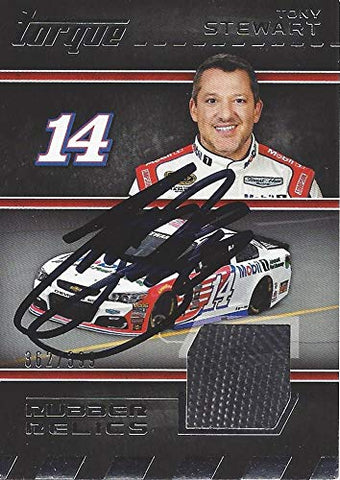 AUTOGRAPHED Tony Stewart 2016 Panini Torque Racing RUBBER RELICS (Race-Used Tire) #14 Mobil 1 Team Insert Signed NASCAR Collectible Trading Card with COA #362/399