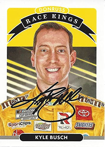 AUTOGRAPHED Kyle Busch 2021 Panini Donruss RACE KINGS (#18 M&Ms Team) Joe Gibbs Racing NASCAR Cup Series Signed Collectible Trading Card with COA