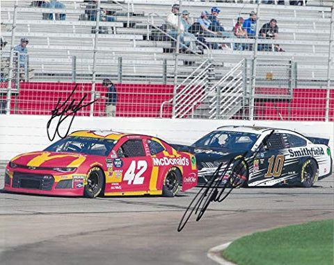 2X AUTOGRAPHED Aric Almirola & Kyle Larson 2019 On-Track Racing (#10 Smithfield / #42 McDonalds) Monster Cup Series Dual Signed Collectible Picture 8X10 Inch NASCAR Glossy Photo with COA