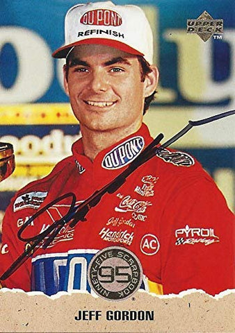 AUTOGRAPHED Jeff Gordon 1996 Upper Deck Racing 1995 SCRAPBOOK (#24 DuPont Driver) Hendrick Motorsports Vintage Signed Collectible NASCAR Trading Card with COA and Toploader