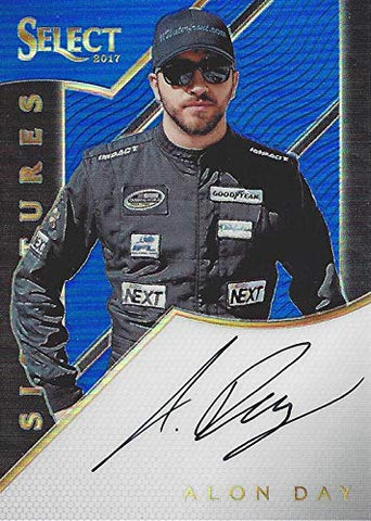 AUTOGRAPHED Alon Day 2017 Panini Select Racing SIGNATURES (Blue Prizm Parallel) Rare Signed NASCAR Collectible Trading Card #23/50