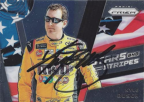 AUTOGRAPHED Kyle Busch 2018 Panini Prizm STARS & STRIPES (#18 M&Ms Team) Joe Gibbs Racing Insert Signed Collectible NASCAR Trading Card with COA