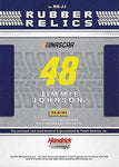 AUTOGRAPHED Jimmie Johnson 2018 Panini Donruss RUBBER RELICS (Race-Used Tire Piece) #48 Lowes Team Hendrick Motorsports Insert Signed NASCAR Collectible Trading Card with COA