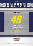 AUTOGRAPHED Jimmie Johnson 2018 Panini Donruss RUBBER RELICS (Race-Used Tire Piece) #48 Lowes Team Hendrick Motorsports Insert Signed NASCAR Collectible Trading Card with COA