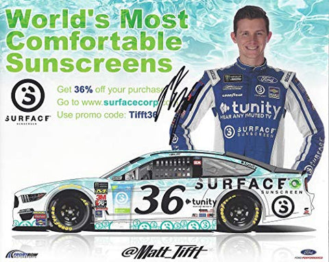 AUTOGRAPHED 2019 Matt Tifft #36 Surface Sunscreen Racing (Front Row Motorsports) Monster Energy Cup Series Signed Collectible Picture 8X10 Inch NASCAR Hero Card Photo with COA