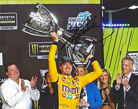 AUTOGRAPHED 2019 Kyle Busch #18 M&Ms Team MONSTER CUP SERIES CHAMPION (Victory Lane Championship Trophy) Joe Gibbs Racing Signed Collectible Picture 8X10 Inch NASCAR Glossy Photo with COA