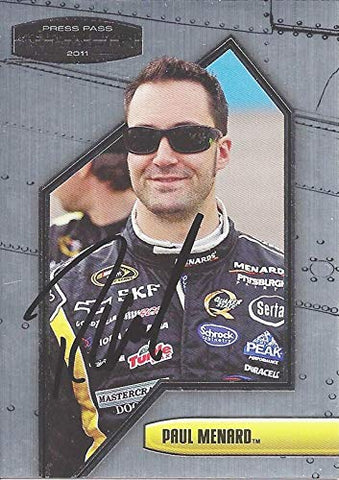 AUTOGRAPHED Paul Menard 2011 Press Pass Stealth Racing (#27 Menard Chevrolet) RCR Sprint Cup Series Chrome Signed NASCAR Collectible Trading Card with COA