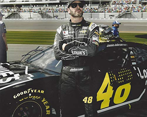 AUTOGRAPHED 2018 Jimmie Johnson #48 Lowes Racing DAYTONA 500 PIT ROAD PRE-RACE (Hendrick Motorsports) Monster Cup Series Signed Picture 8X10 Inch NASCAR Glossy Photo with COA