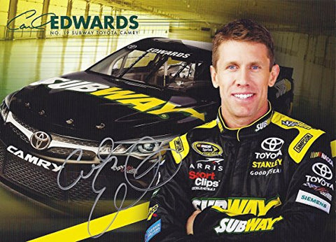 AUTOGRAPHED 2016 Carl Edwards #19 Subway Racing Team (Joe Gibbs) Signed Promo NASCAR Hero Card Photo with COA