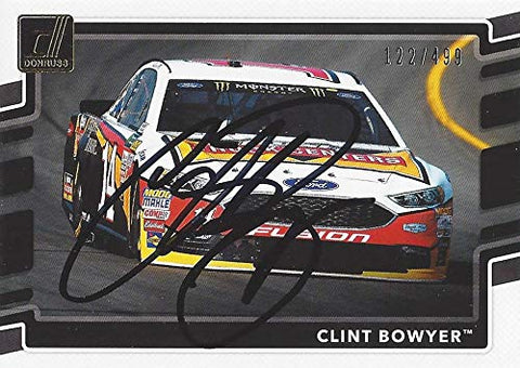 AUTOGRAPHED Clint Bowyer 2018 Panini Donruss Racing (#14 Rush Truck Ford Fusion) Stewart-Haas Team Insert Signed NASCAR Collectible Trading Card with COA #122/499