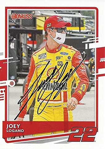 AUTOGRAPHED Joey Logano 2021 Panini Donruss Racing (#22 Shell Pennzoil) Team Penske NASCAR Cup Series Signed Collectible Trading Card with COA