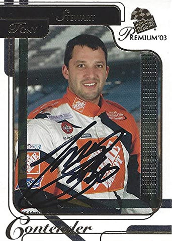 AUTOGRAPHED Tony Stewart 2003 Press Pass Premium CONTENDERS (#20 Home Depot Team) Joe Gibbs Racing Vintage Signed NASCAR Collectible Trading Card with COA