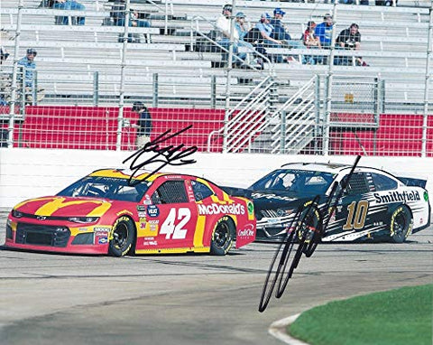 2X AUTOGRAPHED Aric Almirola & Kyle Larson 2019 On-Track Racing (#10 Smithfield / #42 McDonalds) Monster Cup Series Dual Signed Picture 8X10 Inch NASCAR Glossy Photo with COA