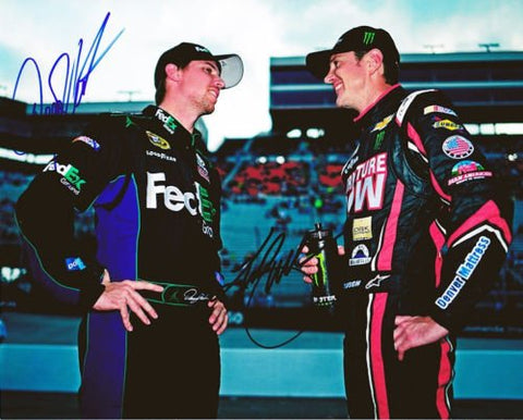 2X AUTOGRAPHED Kurt Busch & Denny Hamlin 2013 Pre-Race Signed 8X10 Inch NASCAR Glossy Photo with COA