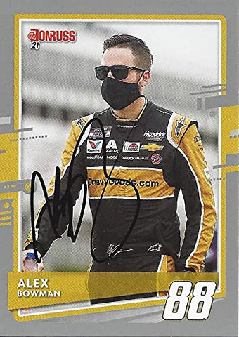 AUTOGRAPHED Alex Bowman 2021 Panini Donruss Racing (#88 Chevy Goods Team) Hendrick Motorsports Gray Parallel Signed Collectible NASCAR Trading Card with COA