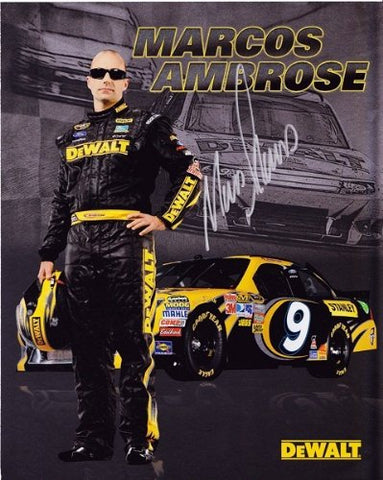 AUTOGRAPHED 2012 Marcos Ambrose #9 Stanley/Dewalt Racing Team (Petty Motorsports) Signed NASCAR 8X10 Promo Hero Card with COA