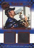 AUTOGRAPHED Jimmie Johnson 2006 Press Pass Legends Racing VICTORY LANE DUAL RELIC (Race-Used Firesuit & Win Tires) Brickyard Win Rare Insert Signed NASCAR Collectible Trading Card with COA #92/99