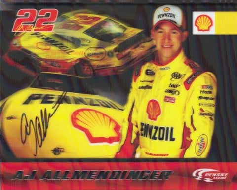 AUTOGRAPHED 2012 AJ Allmendinger #22 Pennzoil Shell Racing (Penske) Signed NASCAR 8X10 Motion-EFX Photo Hero Card with COA