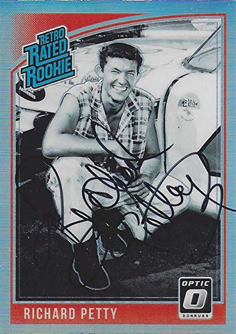 AUTOGRAPHED Richard Petty 2019 Panini Donruss Optic Racing RETRO RATED ROOKIE (#43 STP Team) 7X Champion Winston Cup Series Chrome Prizm Insert Signed Collectible NASCAR Trading Card with COA