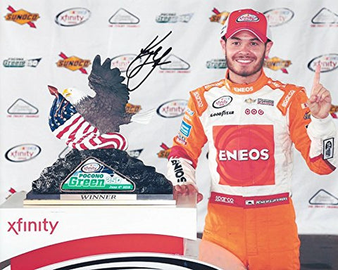 AUTOGRAPHED 2016 Kyle Larson #42 Eneos Racing POCONO GREEN 250 WINNER (Victory Lane Trophy) Xfinity Series 8X10 Inch Signed Picture NASCAR Glossy Photo with COA