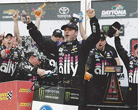 AUTOGRAPHED 2019 Jimmie Johnson #48 Ally Racing CLASH AT DAYTONA WIN (Victory Celebration) Hendrick Motorsports Monster Cup Signed Collectible Picture 8X10 Inch NASCAR Glossy Photo with COA