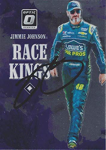 AUTOGRAPHED Jimmie Johnson 2019 Panini Donruss Optic Racing RACE KINGS (#48 Lowes For Pros Team) Hendrick Motorsports Monster Cup Series Chrome Insert Signed NASCAR Collectible Trading Card with COA