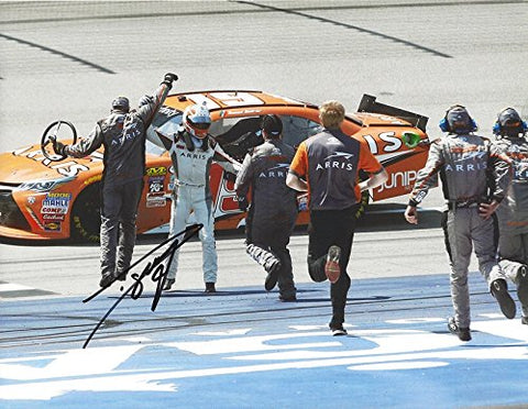 AUTOGRAPHED 2016 Daniel Suarez #19 Arris Team MICHIGAN RACE WIN (Victory Celebration with Pit Crew) Xfinity Series Joe Gibbs Racing Signed Collectible Picture NASCAR 9X11 Inch Glossy Photo with COA