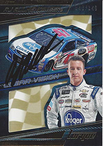 AUTOGRAPHED AJ Allmendinger 2017 Panini Torque Racing CLEAR VISION (#47 Kroger Team) JTG Daugherty Team Insert Signed NASCAR Collectible Trading Card with COA #048/149